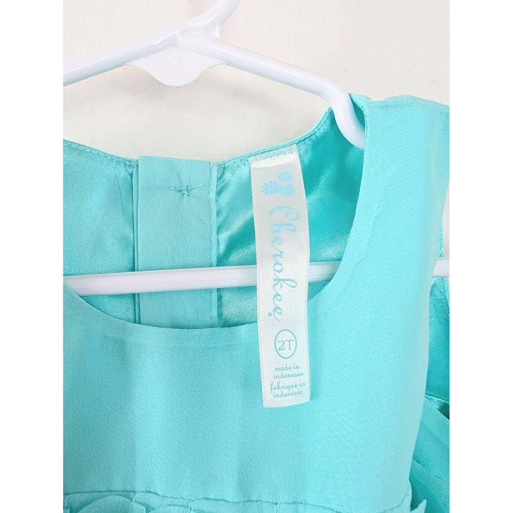 Cherokee Toddler Girls 2T Aqua Petal Tiered Sleeveless Dress Party Wedding New - Picture 8 of 8